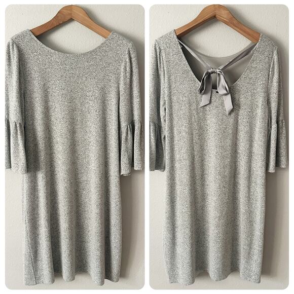 WHBM Gray Super Soft Knit Satin Tie Back Mini Dress women’s size XL - Picture 2 of 11